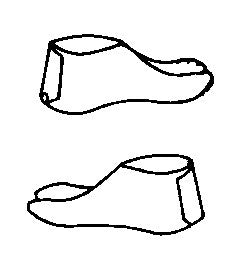 Flat line drawing of tabi sock side views.