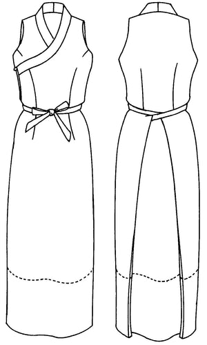 Flat line drawings of front and back views of 131 Tibetan Chupa Jumper.