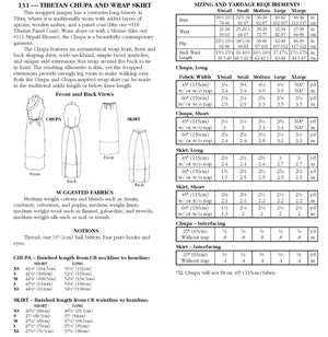 Photo of back cover shows size and yardage chart. Includes fabric suggestions and description.