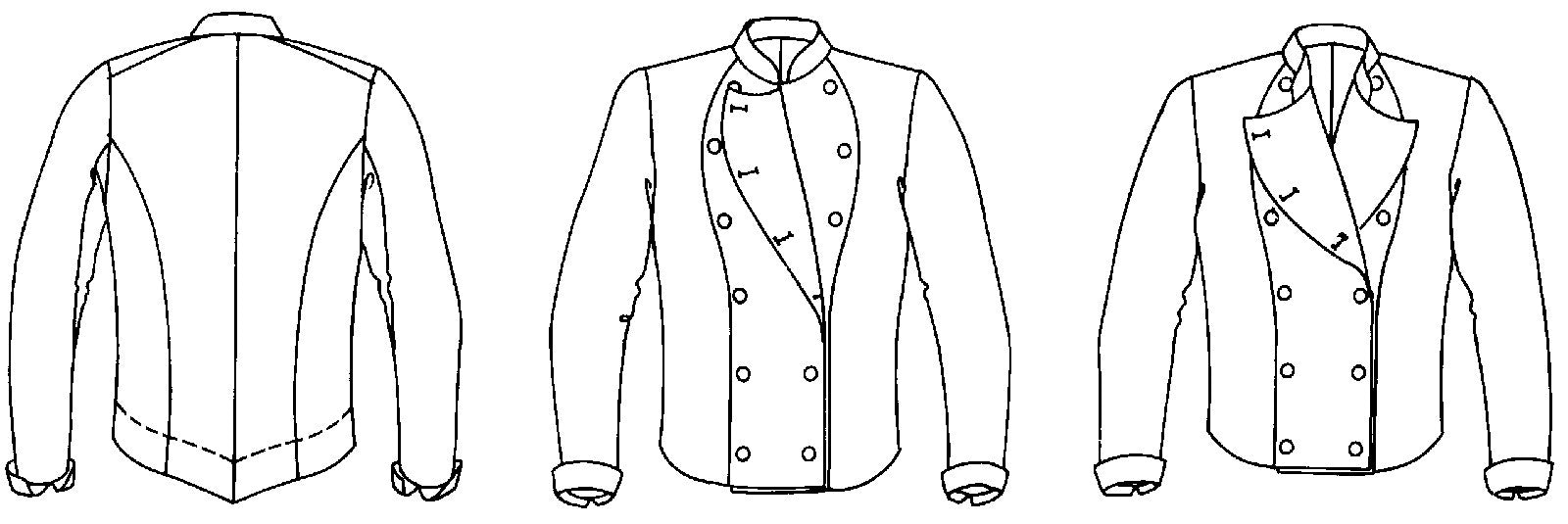 Line drawing of Belgian Military Chef's Jacket. 