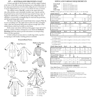 Photo of back cover shows size and yardage chart. Includes fabric suggestions and description.