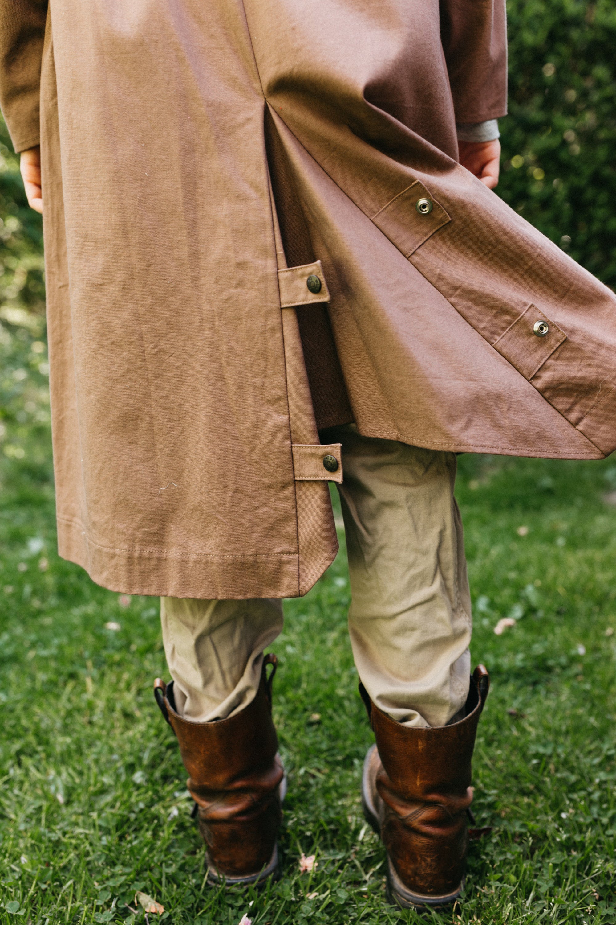 Close up of the fantail of the back of the drovers coat