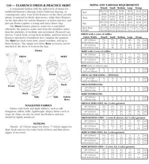 Photo of back of pattern cover.  Cover shows description of pattern, views, fabric suggestions, and size and yardage charts.