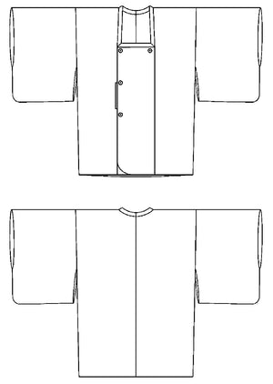 Flat line drawings of front and back views of michiyuki jacket.