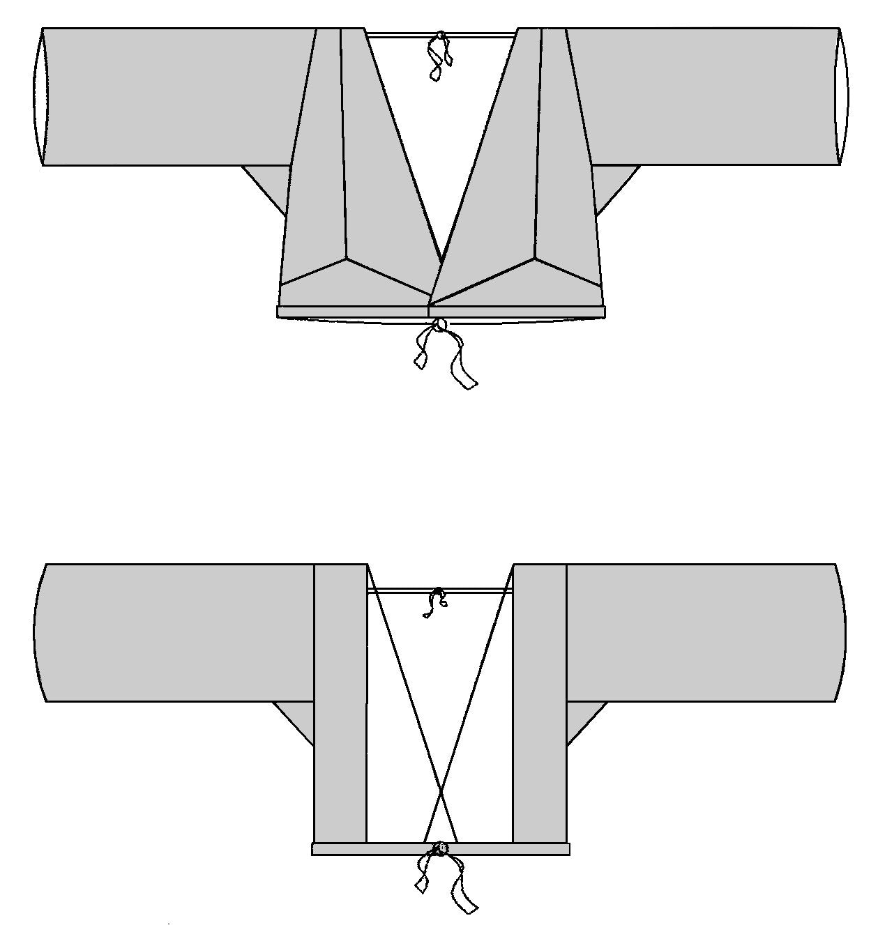 Line drawing of front and back views of choli