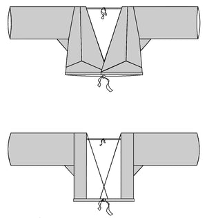 Line drawing of front and back views of choli