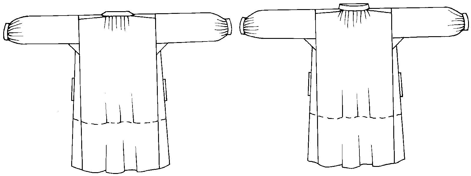 Black and white patter drawing of front and back view of 148 Black forest smock. 
