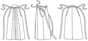 Flat line drawings of front side and back views of pants