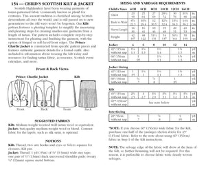 Photo of back of pattern cover. Cover shows description of pattern, views, fabric suggestions, and size and yardage charts.