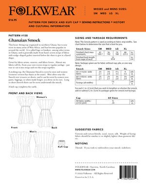 Photo of back cover shows size and yardage chart.  Includes fabric suggestions and description.