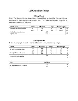 Sizing chart and yardage of 158 Ghanaian Smock 