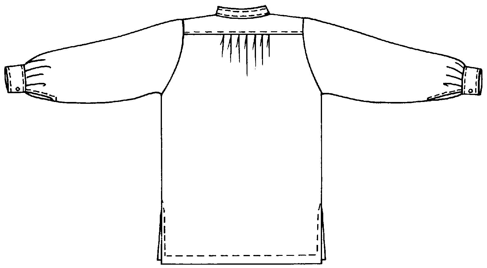 Flat line drawing of back view of victorian shirt.