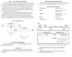 Photo of back of pattern cover. Cover shows description of pattern, views, fabric suggestions, and size and yardage charts.