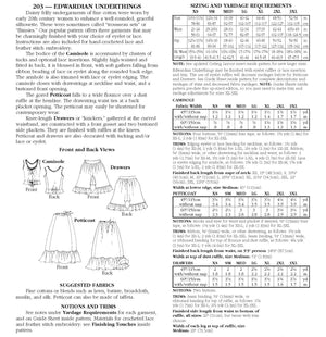 Photo of back of pattern cover. Cover shows description of pattern, views, fabric suggestions, and size and yardage charts.