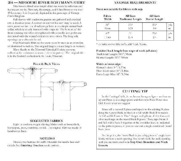 Photo of back of pattern cover. Cover shows description of pattern, views, fabric suggestions, and size and yardage charts.