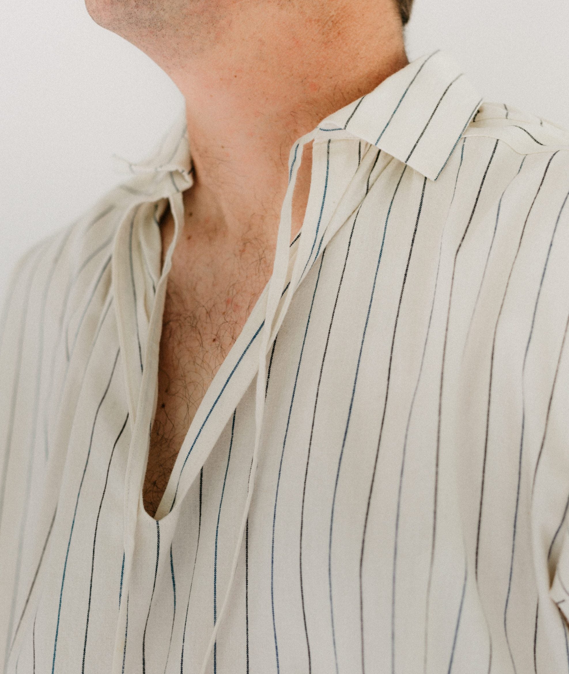 Close up of v-neck of Missouri River Boatman's Shirt