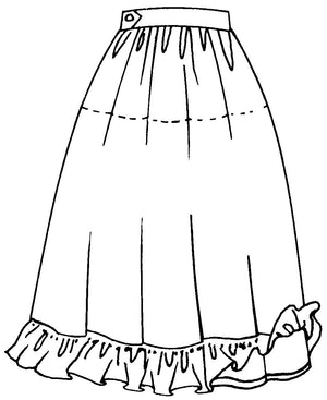 Black and white flat-line drawing of 206 Quilted prairie Skirt. 