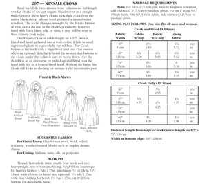 Photo of back cover showing yardage charts and size chart.  Fabric suggestions are included.