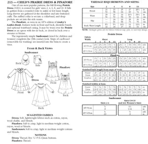 Photo of back cover showing yardage charts and size chart.  Fabric suggestions are included.