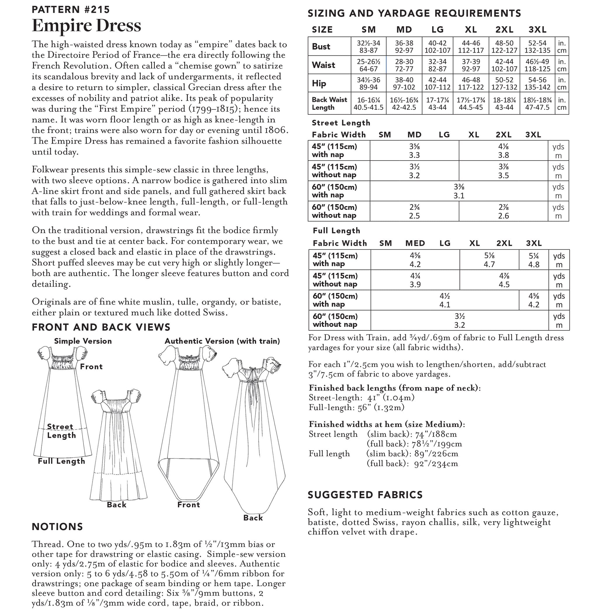 215 Empire Dress - Folkwear 215 Empire Dress - Folkwear
