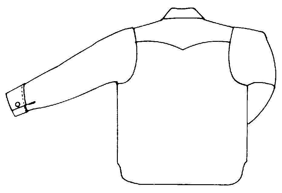 Black and white flat-line pattern drawing of back view of 218 Child's Frontier Shirt.