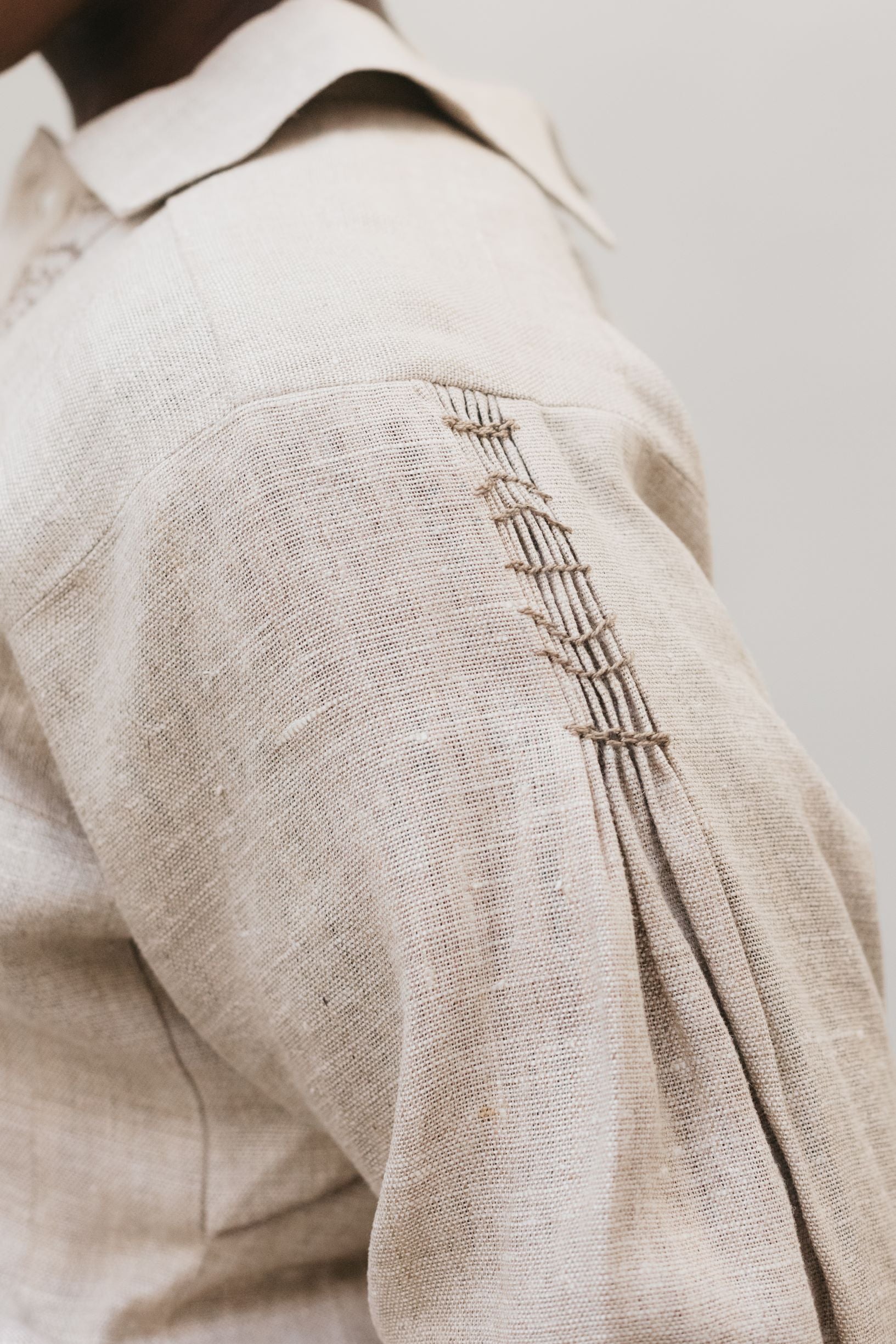 Close up of sleeve detail of 221 English Smock Frock.