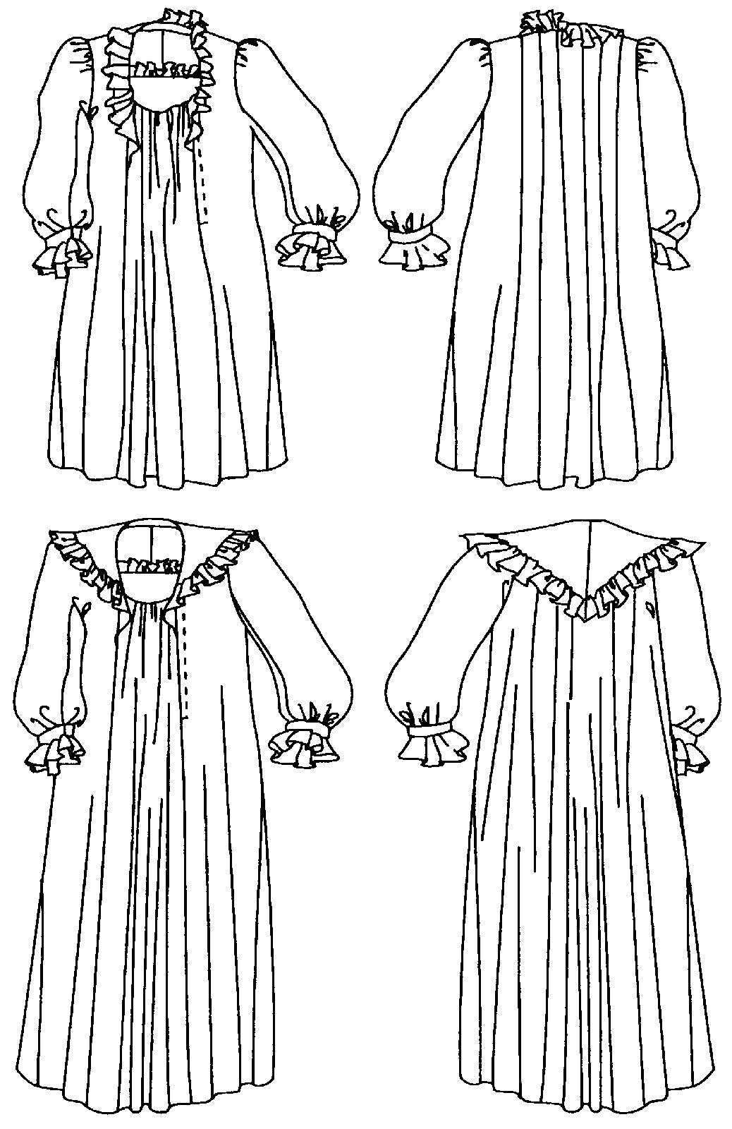 Black and white pattern flat-line drawing of front and back view of View A, and View B.