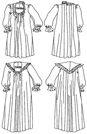 Black and white pattern flat-line drawing of front and back view of View A, and View B.