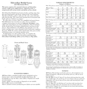 Photo of back cover shows size and yardage chart.  Includes fabric suggestions and description.