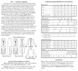 Photo of back cover shows size and yardage chart.  Includes fabric suggestions and description.