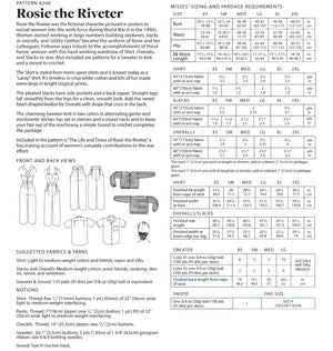 Photo of back cover shows size and yardage chart.  Includes fabric suggestions and description.