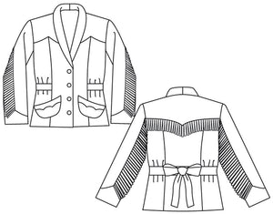 Black and white pattern drawing of 242 Rodeo Cowgirl jacket front and back view C