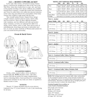 Photo of back cover shows size and yardage chart.  Includes fabric suggestions and description.