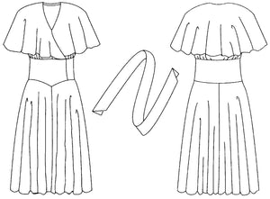 Flat line drawing of front and back views of Beach Pyjamas.