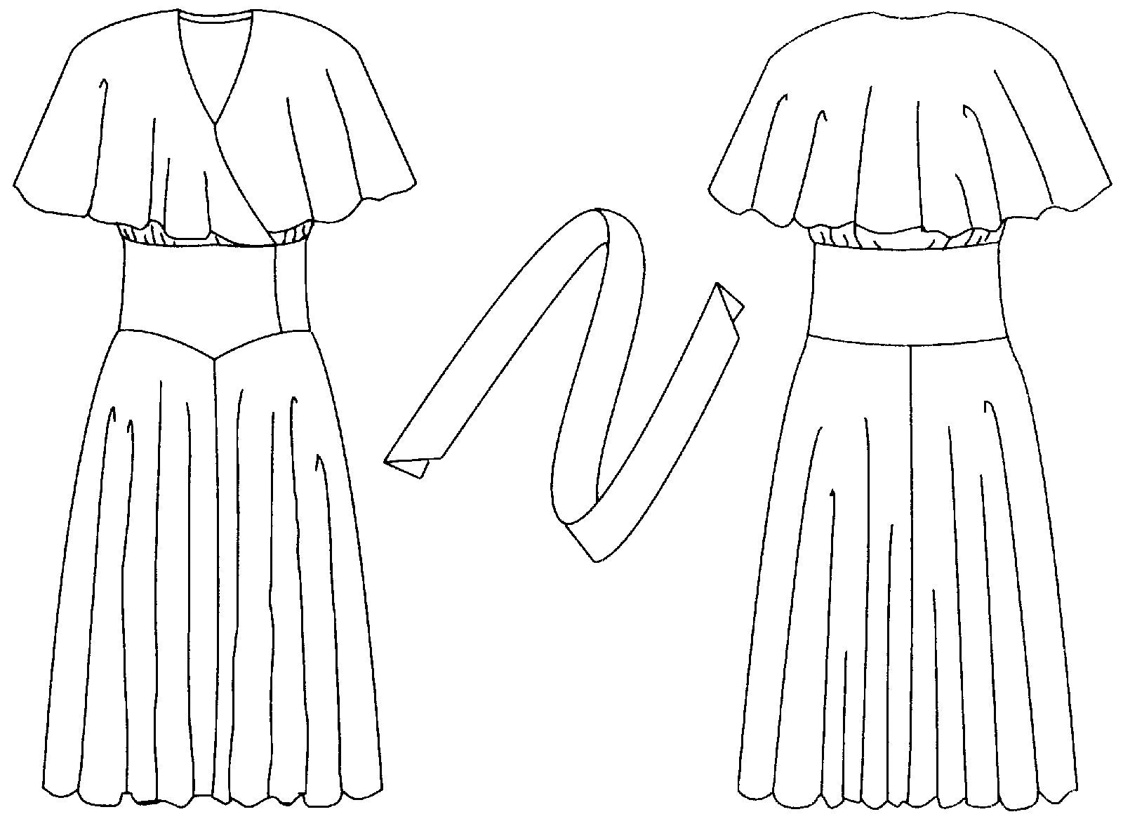 Flat line drawing of front and back views of Beach Pyjamas.