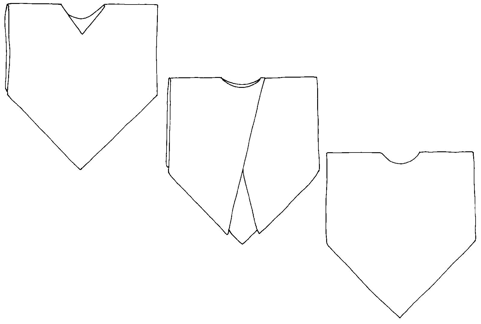 Black and White pattern drawing of the front and back view of the Monte V-neck and Crossover Tunic. 