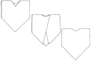 Black and White pattern drawing of the front and back view of the Monte V-neck and Crossover Tunic. 