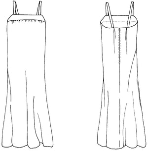 Black and White pattern drawing of front and back view of #266 Greek Island Dress 