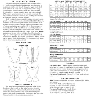 back of pattern envelope with description, line drawings, fabric suggestions, and sizing chart