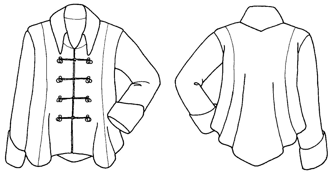 Black and white pattern drawing of the front and back views of the Metropolitan suit jacket