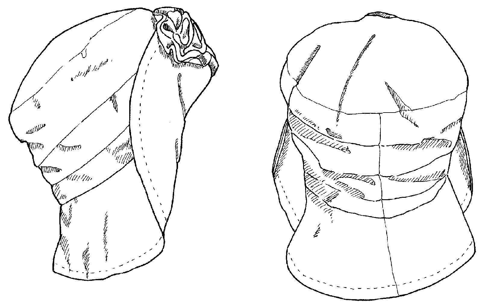 Black and white pattern drawing of the side and back view of the Metropolitan Hat.