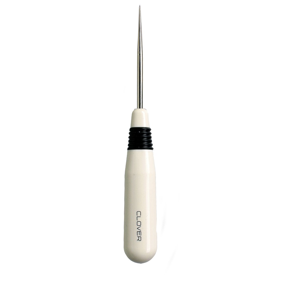 A straight tailor's awl with a white handle and a steel tip, isolated on a white background.