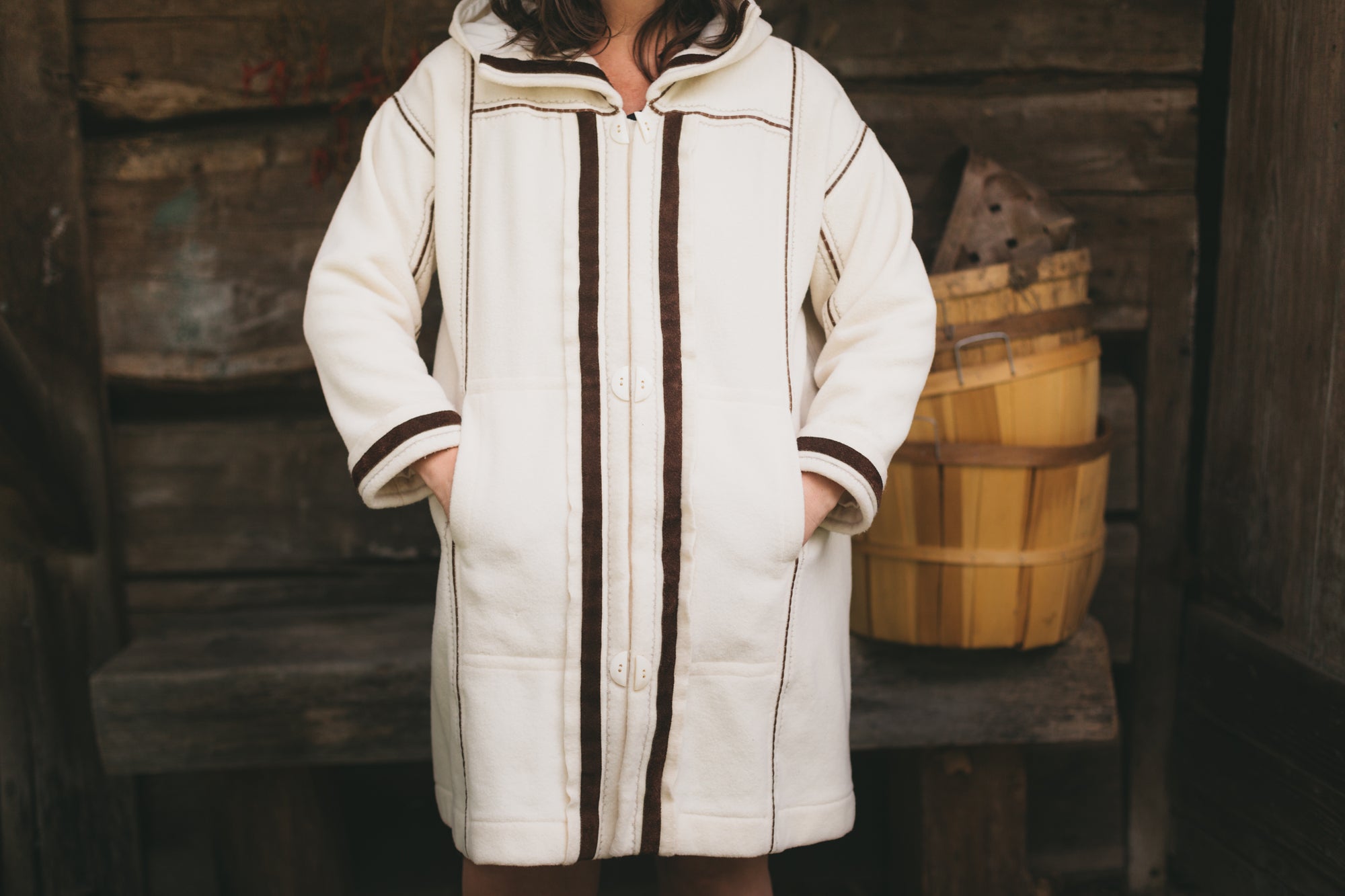 Photo of modified Siberian parka.  Parka is sized down to reduce some of the oversized bulk and a front zipper was added down the center panel.