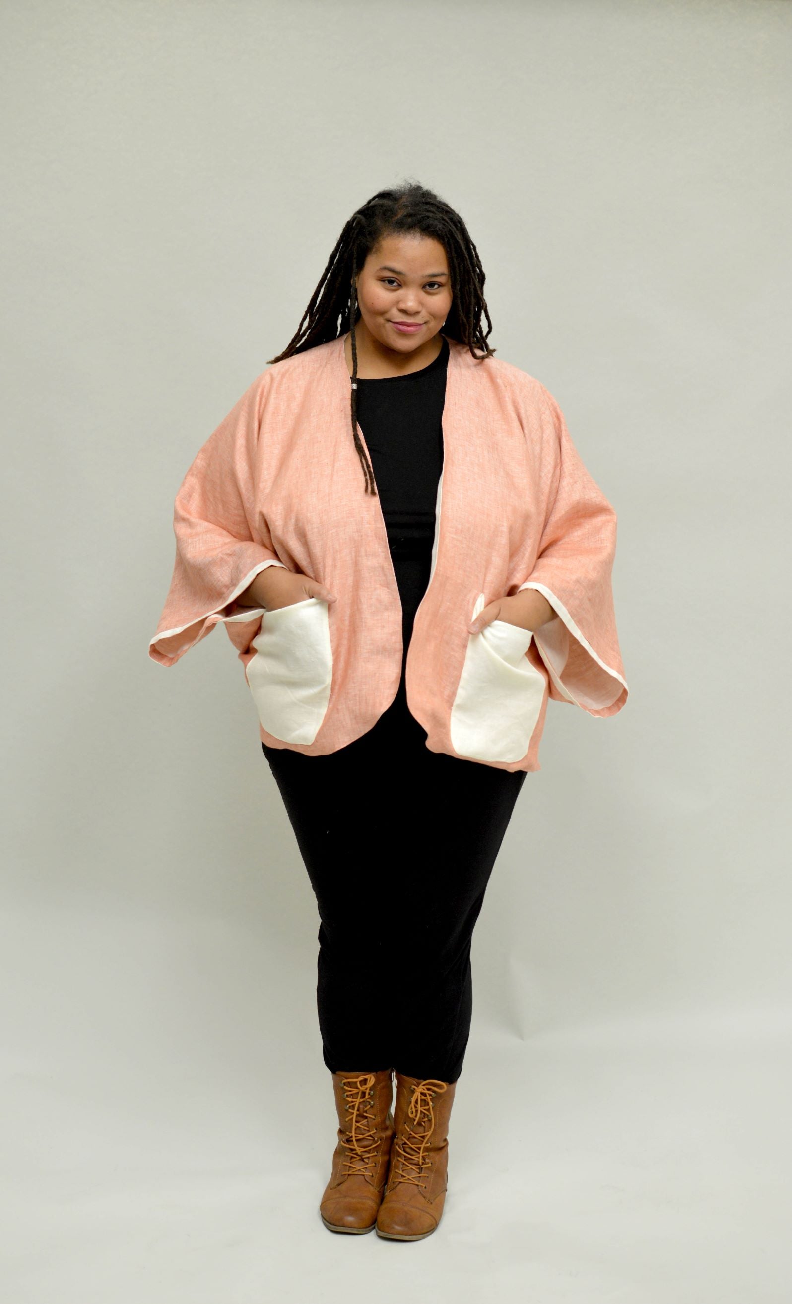 Quilted Jacket With Pockets Linen Kimono Jacket for Women 