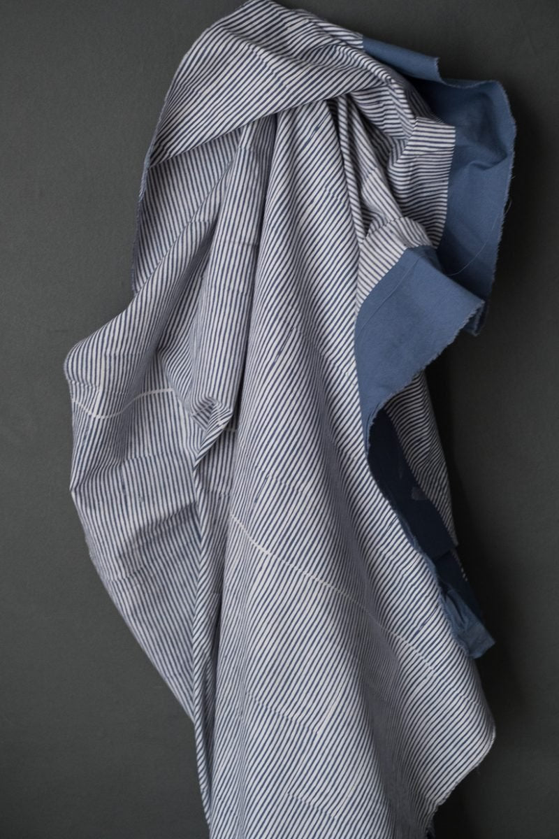 Block-printed Blue Striped Cotton