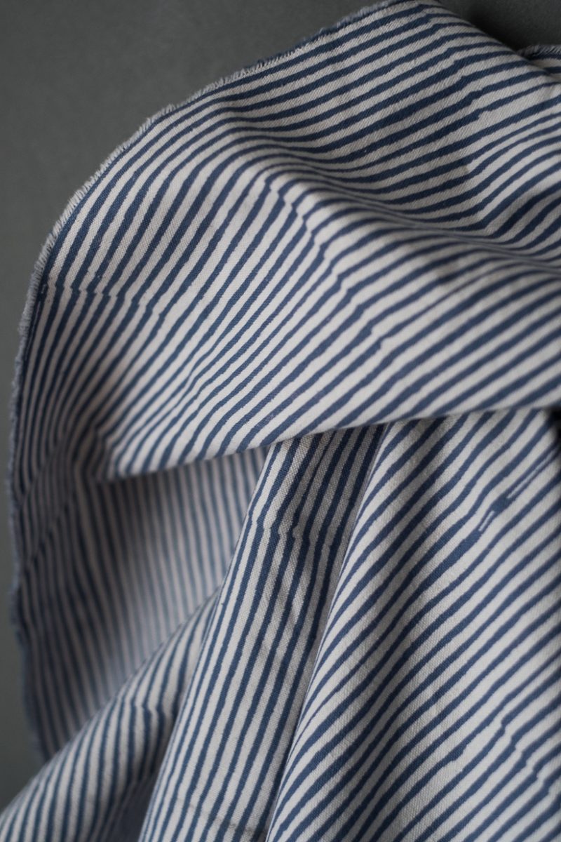 Block-printed Blue Striped Cotton