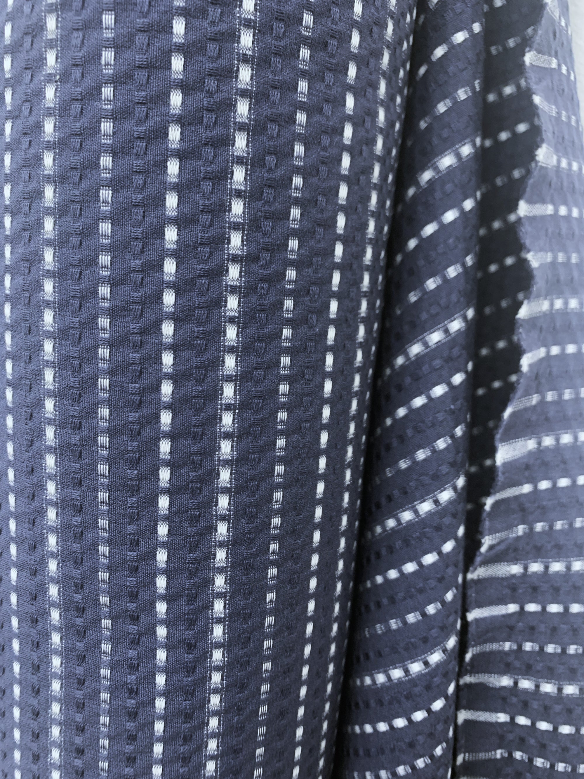Textured Cotton - navy and white stripe
